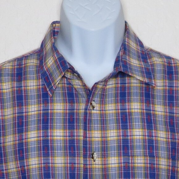 Basic Options* Men's Short Sleeve Button Down Straight Hem Pocket Plaid Shirt~XL - Picture 9 of 10